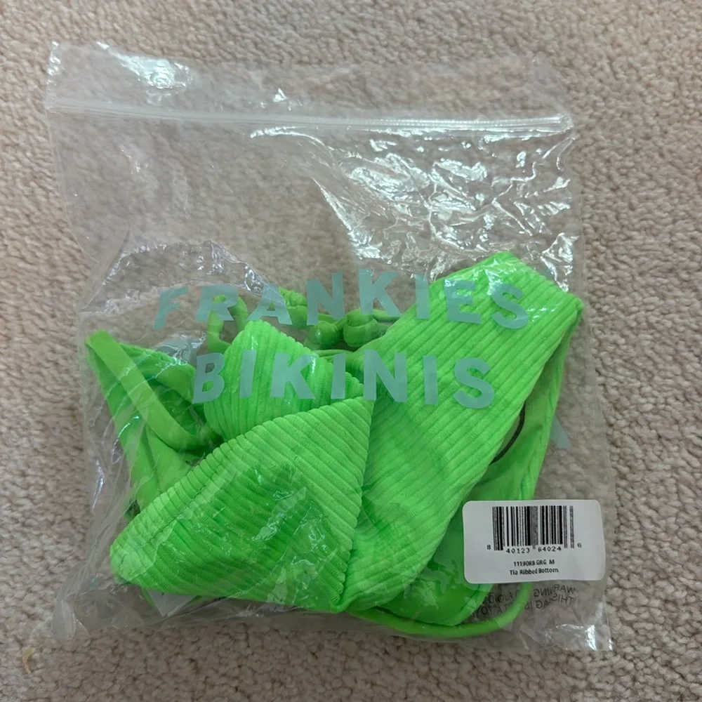 Frankie’s Bikinis green ribbed bikini bottom